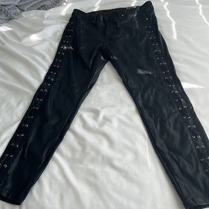 Pleather black pants with tied detail on sides and back pockets